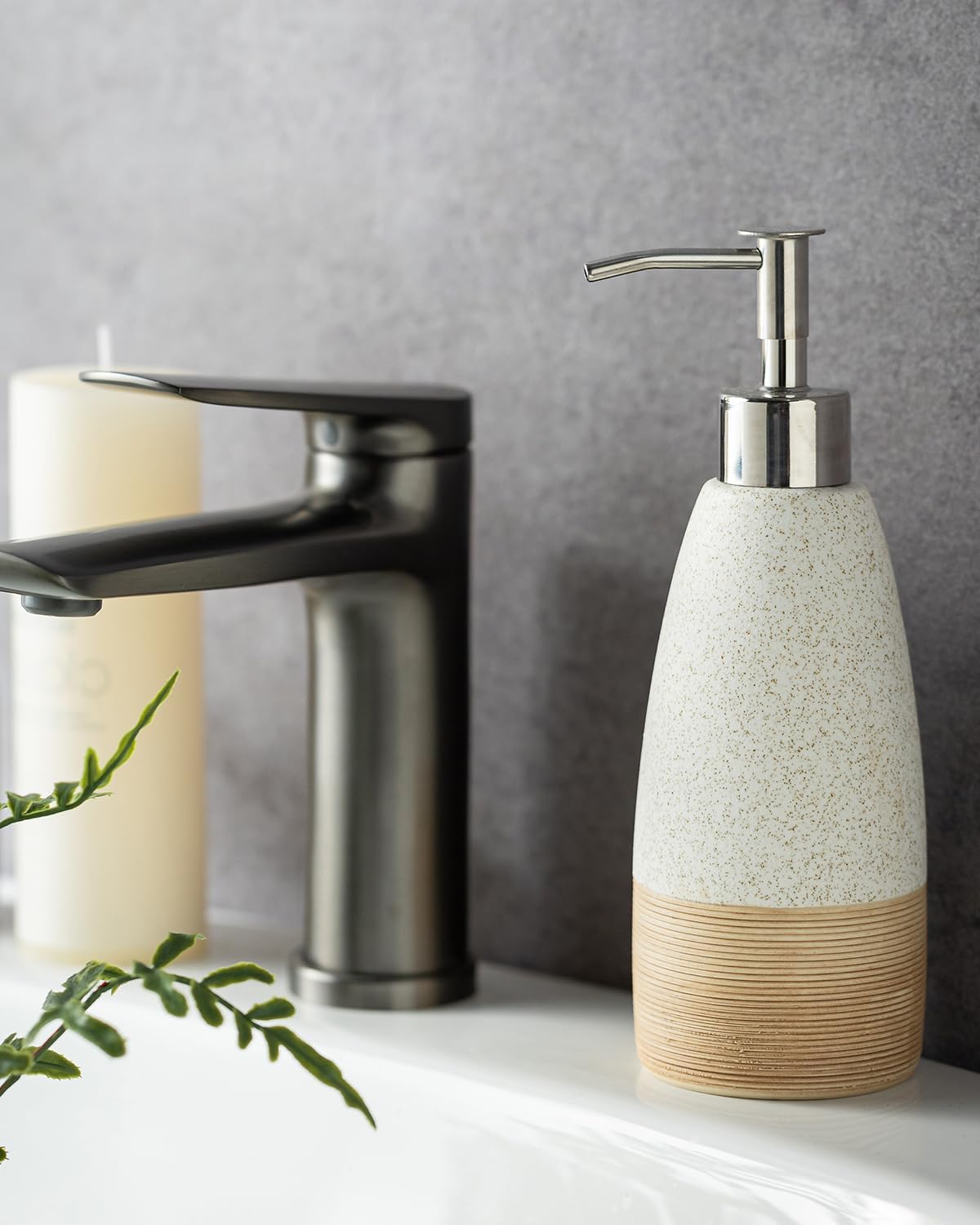 12oz Dish Soap Dispenser with 2 Pumps for Hand Soap, Shampoo, Lotion, Conditioner, Ceramic Refillable Soap Bottle with Silicone Funnel for Thanksgiving, Christmas Bathroom, Kitchen, Speckled White