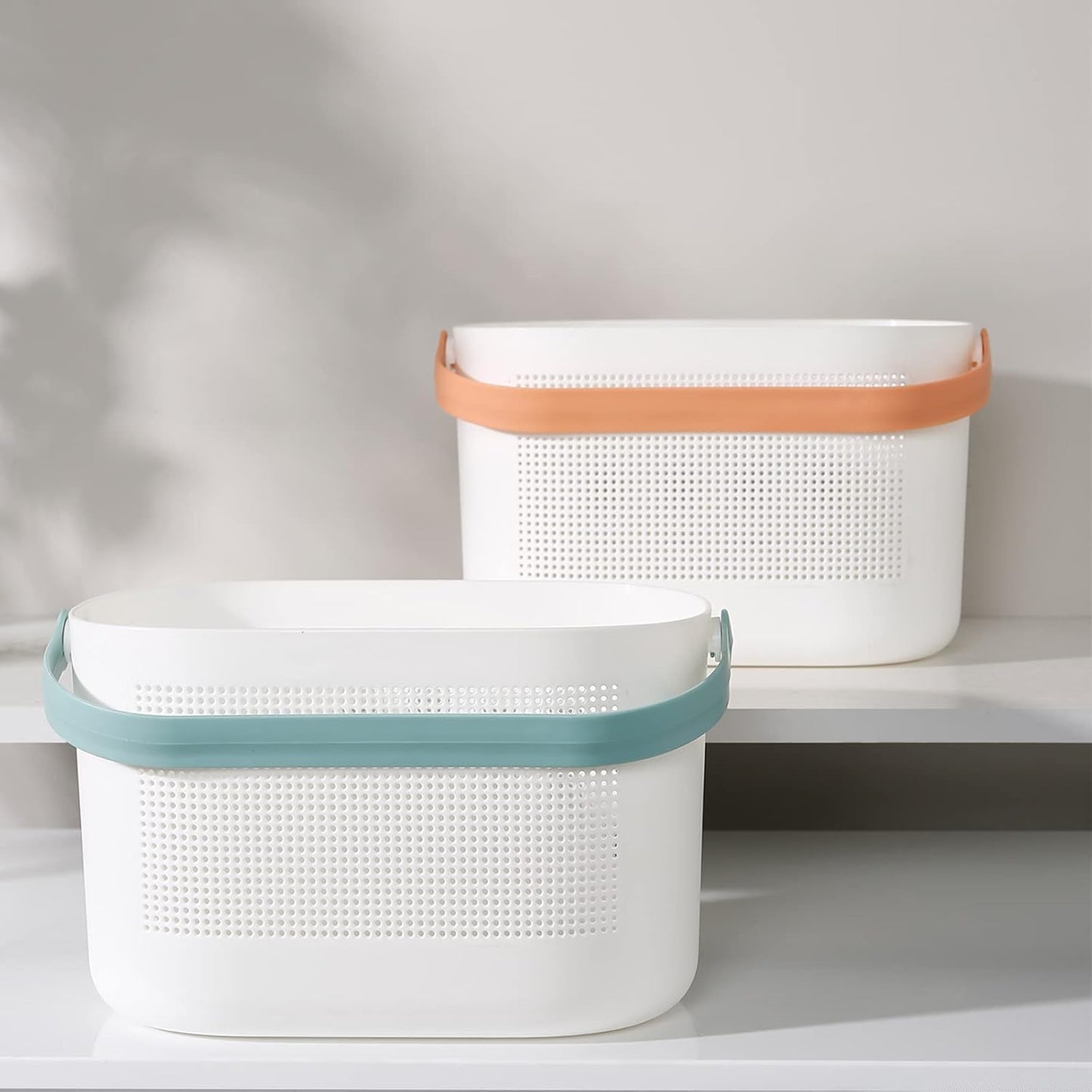 UUJOLY Plastic Storage Baskets with Handles, Shower Caddy Shelf Organizers Basket for Bathroom, Kitchen, Dorm Room, Green