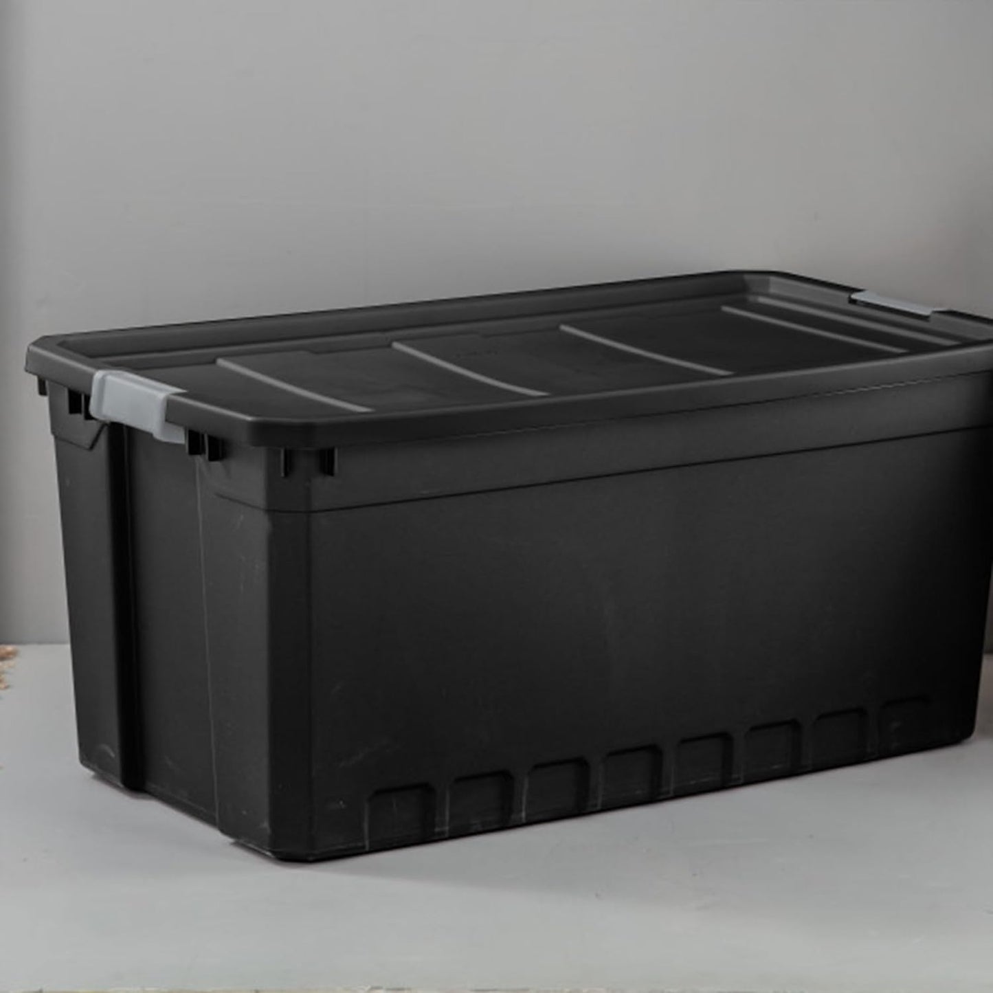 Sterilite 6-Pack Plastic Storage Bins with Lids, Stackable Containers, 50 Gallon, Black