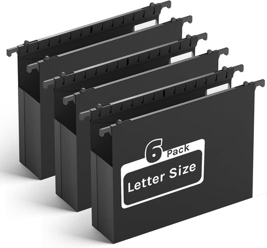 Plastic Hanging File Folders Letter Size,Heavy Duty 2" Expandable File Folder with Tabs,6 Pack Reinforced Expanding Hang Folder,File Cabinet Folders,Extra Capacity,Hanging Organizer for Home Office