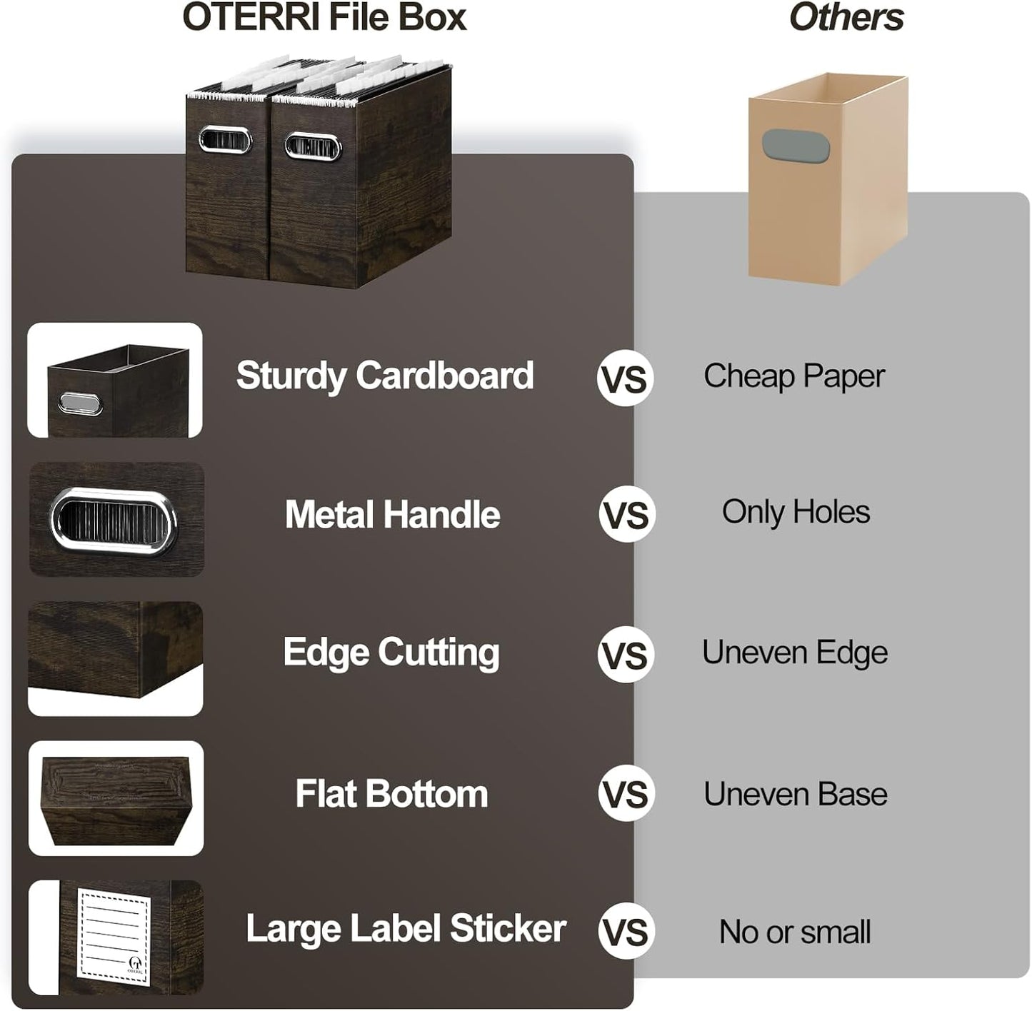 Oterri Cardboard File Organizer Box for Hanging File Folders Letter Size,File Box for Computer Desk,File Cabinet,Working Home,Office,Classroom (Brown Wood Grain Print, Letter Size - 4 Packs)