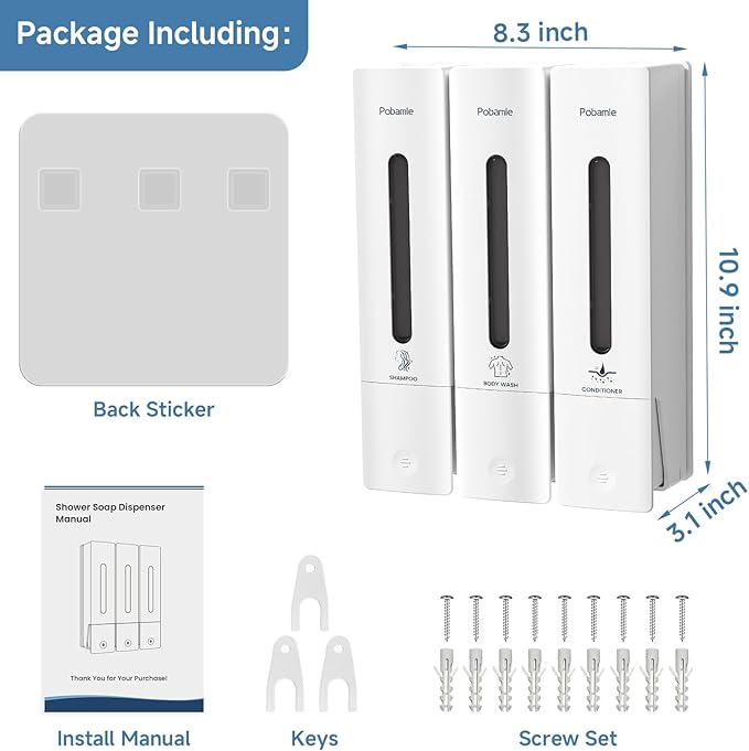 1984 Shower Soap Dispenser Bathroom Set Shampoo Conditioner Body Wash Dispenser Wall Mounted Shower Shampoo Dispenser 3 Chamber No Drill for Home Star Hotel 3 x 400ml Beige