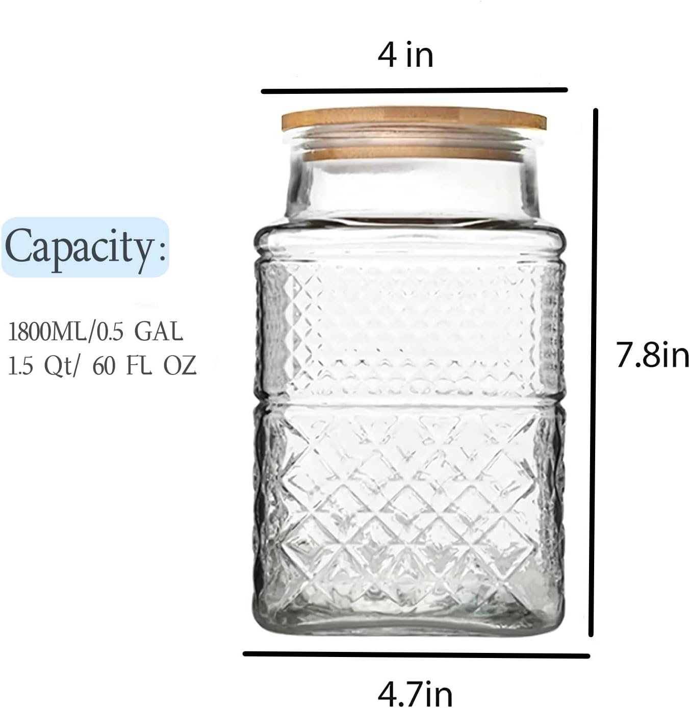 Large Glass Storage Jar, 2 Pack 60 FL OZ Glass Food Storage Containers with Bamboo Lid, Kitchen Containers Cereal Canisters Decorative Jar for Candy Snack Cookies Coffee Tea Nuts Airtight Jars