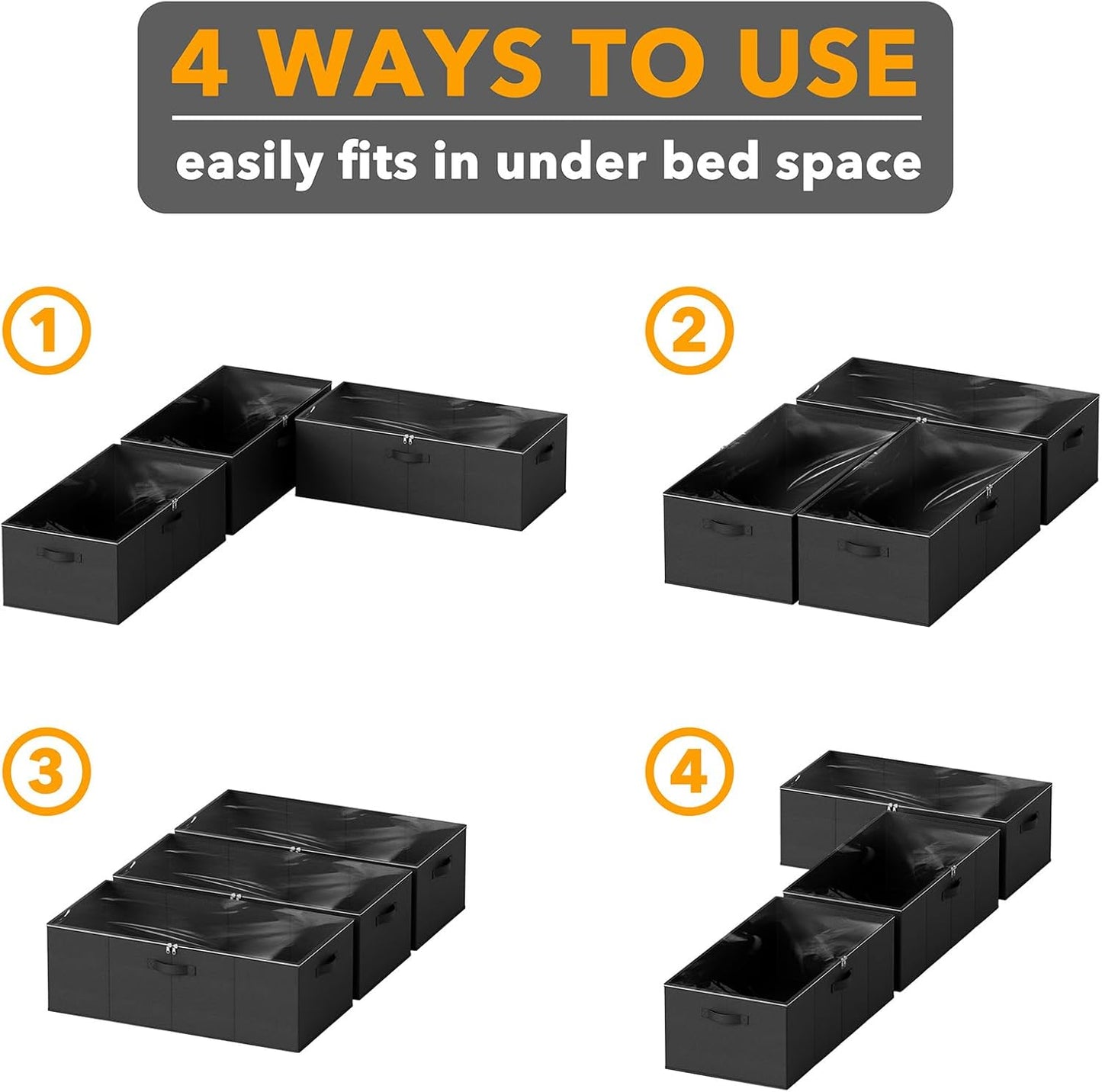 SpaceAid 3 Pack 10" High Under Bed Storage Containers, Large Underbed Storage Organizer Bins with Lids for Bedroom, Dorm, Clothes, Closet Organization, Bed Sheets and Blankets (Black)