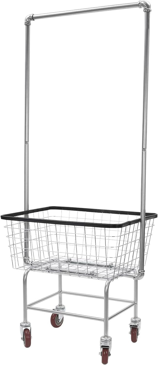 Wire Laundry Basket with Wheels,Commercial Laundry Basket Cart,Heavy Duty Rolling Laundry Cart with Rod Rack for Lau-ndry Clothes Storage (Type 1)