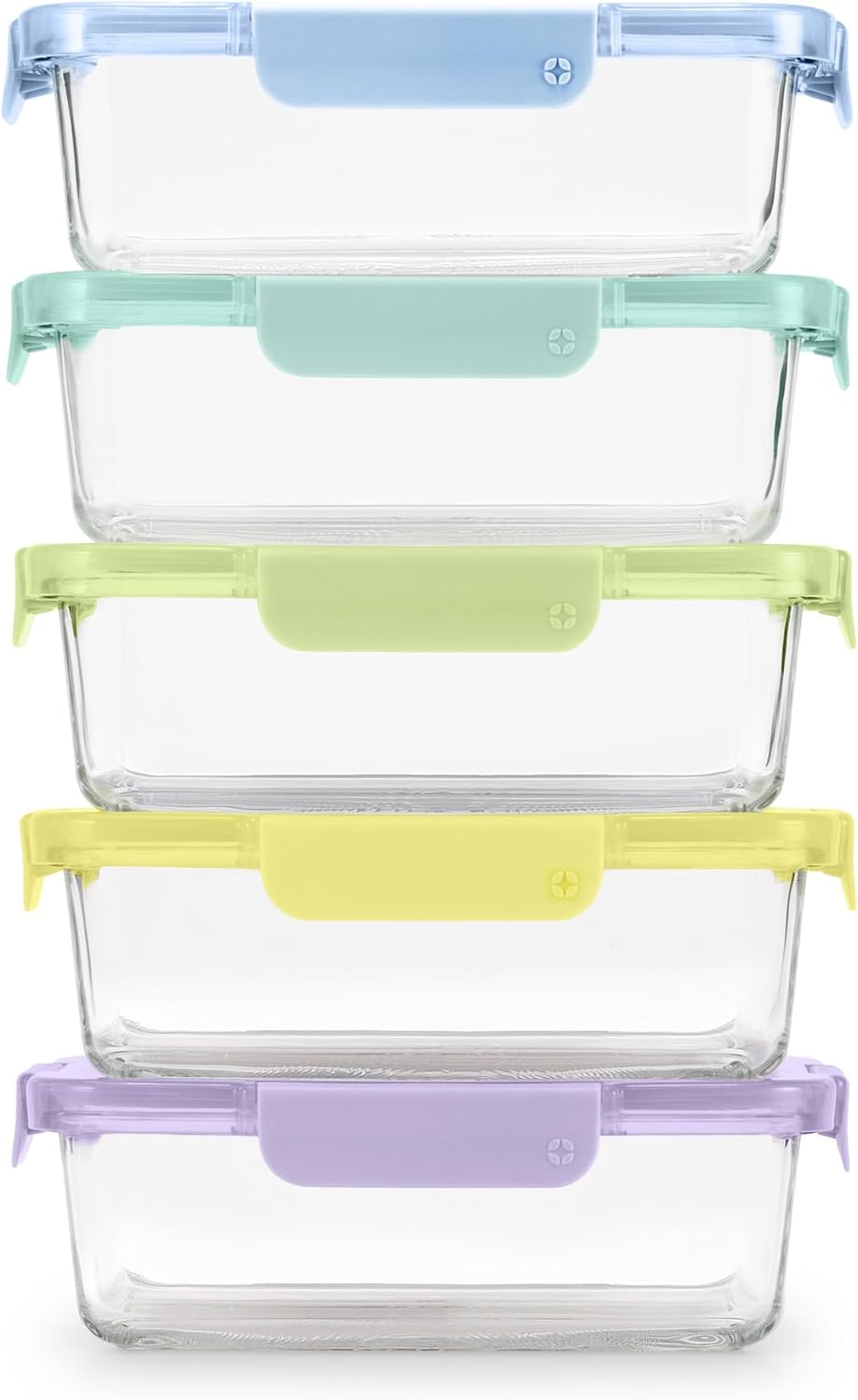 Ello Color Lock 5 Cup 10PC, 5 Pack Glass Meal Prep Sets Leak-Proof Glass Food Storage Containers with Airtight BPA-Free Plastic Lids, Dishwasher, Microwave, and Freezer Safe, Purple Rain