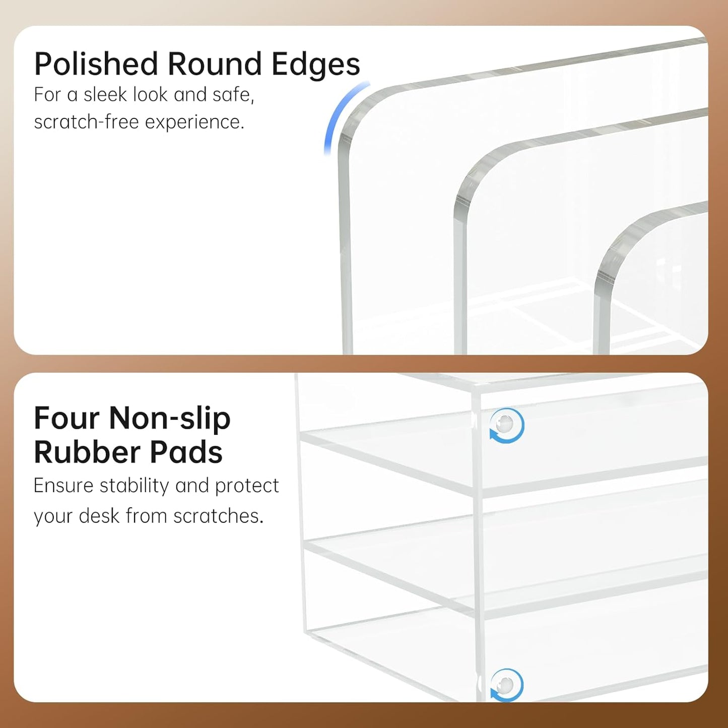 Acrylic Desk Organizer Book Organizer, Magazine File Holder, Vertical File Organizer Stand File Folder Holder, Mail Organizer Countertop Mail Sorter File Sorter, Clear Book Ends Book Holder