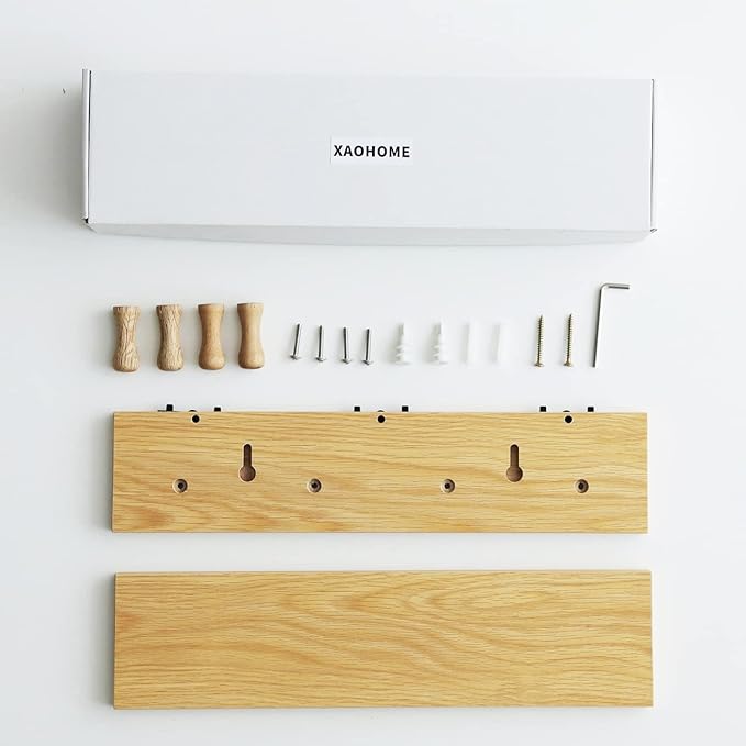 Wall Mount Coat Rack with Shelf, Sturdy Wooden Floating Shelf withHooks Save Your Indoor Space, Wall Organizer siutable for Entryway, Mudroom,Kitchen, Bathroom, etc(Oak Finish)