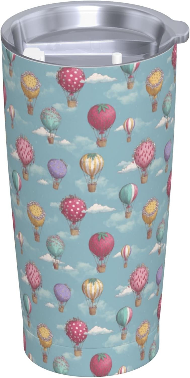 Hot Air Balloon Tumbler with Lid and Straw 20oz Insulated Reusable Stainless Steel Travel Mug Double Wall Vacuum Coffee Cup for Hot Cold Drinks Leak-Proof Portable Cups for Women Men Gifts