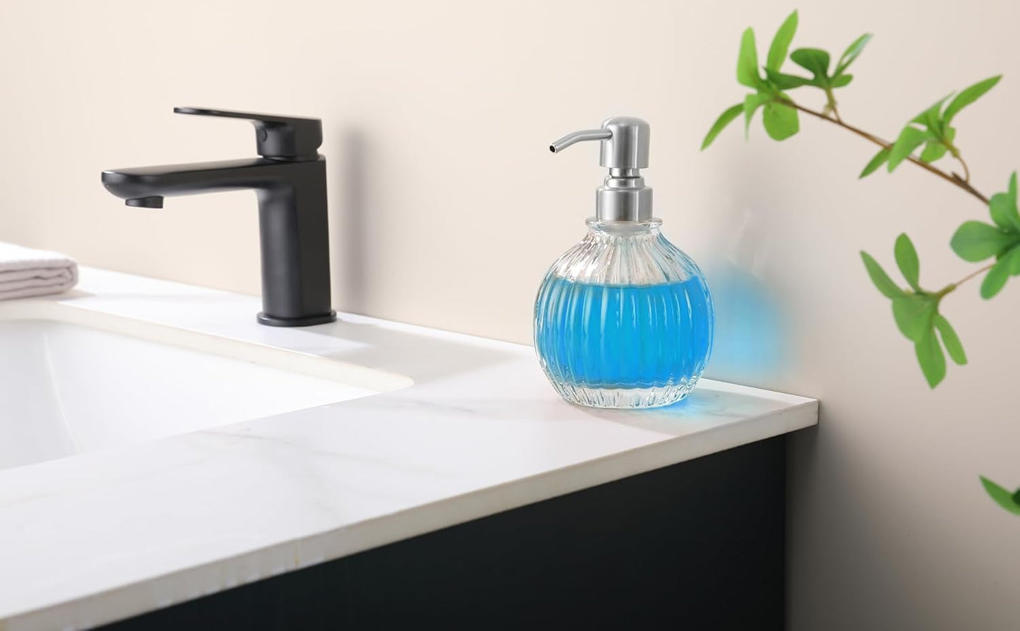 Round Bathroom Soap Dispenser Brushed Nickel Pump, Glass Bottle with Stainless Steel Pump Liquid Soap Dispenser Sphere Countertop Hand Kitchen