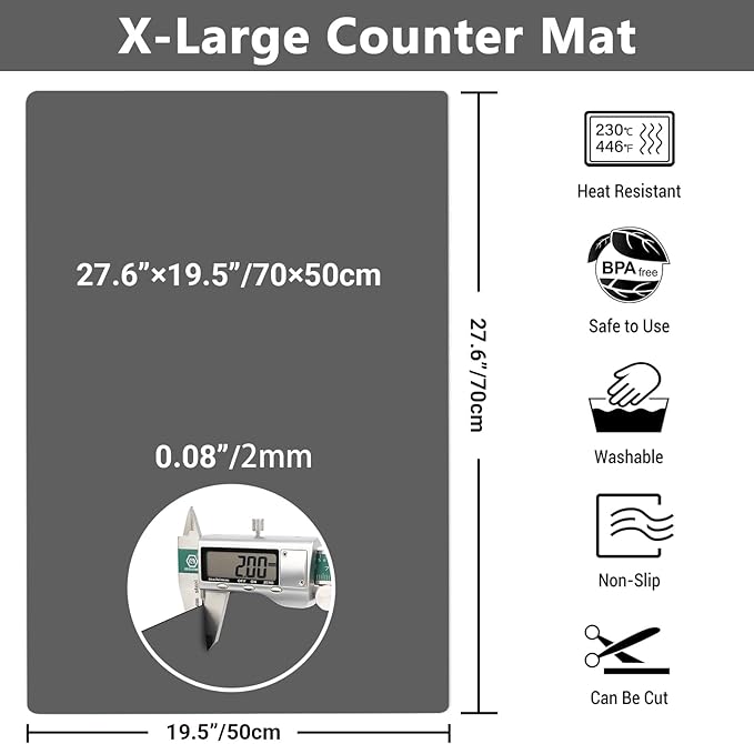 Ewen 27.6x19.5in 2mm Silicone Mats for Kitchen Counter, Thick Heat Resistant Silicone Baking Mat Placemat, Large Glass Top Stove Cover Countertop Protector Pad for Pastry Air Fryer Coffee Maker Art