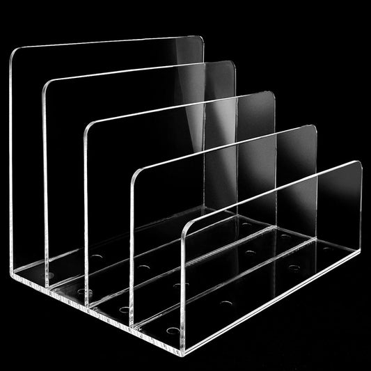 4 Section Acrylic File Organizer, Clear Desk Organizer and Accessories, Sturdy File Folder Holder Sorter, Office Supplies for Mail Letter Paper Electronic Notebook