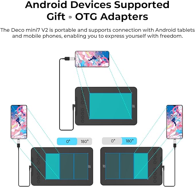 XPPen Updated Deco Mini7 V2 Drawing Tablet-16384 Levels of Pressure Battery-Free Stylus, 7 x 4 OSU Drawing Pad, 8 Hotkeys for Digital Art, Teaching, Gaming Graphic Tablet for Chrome, PC, Mac, Android