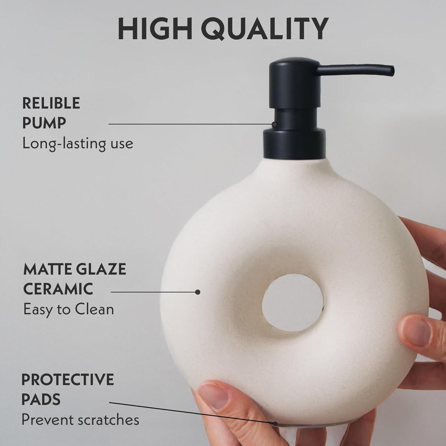 Ceramic Bathroom Accessory Set, 5 Pcs - Soap Dispenser 16 Oz, Toothbrush Cup, Toothbrush Holder, Soap Dish, Candle Holder - Beige, Boho Bathroom Sink Decor, Modern Countertop Accessories