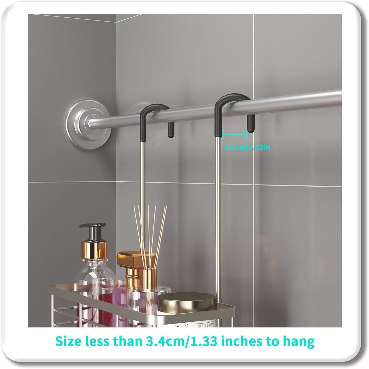HapiRm Hanging Shower Caddy Organizer - No Drilling Shower Organizer with Hooks, Rustproof & Waterproof 304 Stainless Steel Bathroom Shelves - Brushed Nickel