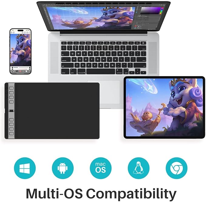 2023 HUION Inspiroy 2 Large Drawing Tablet, 10x6inch Art Tablet with Scroll Wheel 3-Set 8 Customized Keys Battery-Free Stylus, Graphics Tablet for Drawing, Design, Work with Mac, PC & Mobile, Black