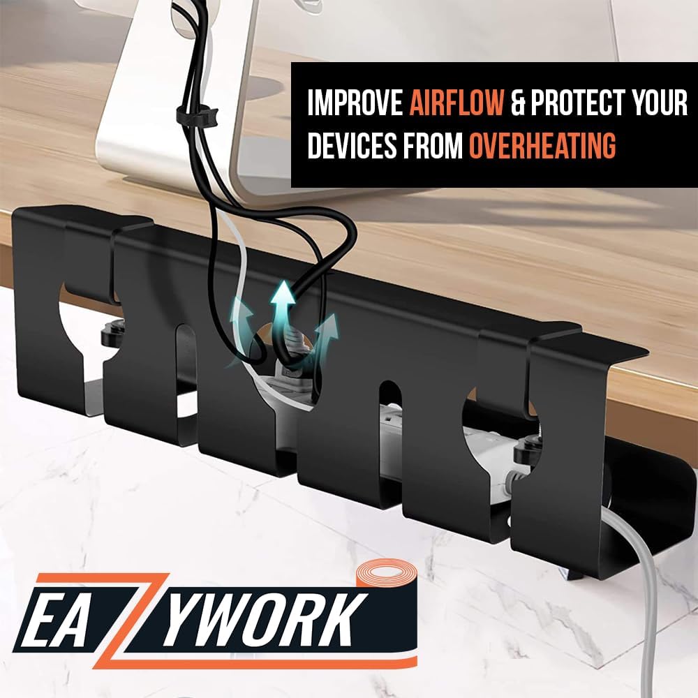 2Pcs 15.75 Inch Super Sturdy Gaming Cable Management Standing Desk wire organizer Large cord basket Under desk rack Mount With Clamps & Screws power strip holder chord organization j channel No Damage