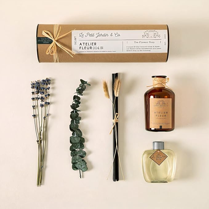 Reed Diffusers - Oil Sticks Diffuser Set with Real Dried Flowers - Reed Diffusers for Home, Bathroom & Office | Air Freshener Fragrance Sticks for Shelf Decor & Gifts by Le Petit Jardin & Co.