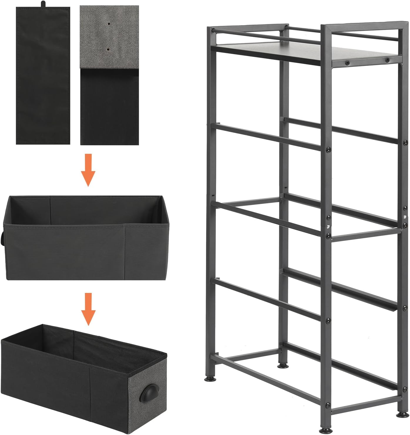 HAITRAL Narrow Dresser - 4 Drawers Slim Fabric Storage Cabinet - Vertical Standing Storage Chest - Gaps Tower Organizer with Removable Drawers and Wooden top for Laundry,Closet,Living Room,Entryway