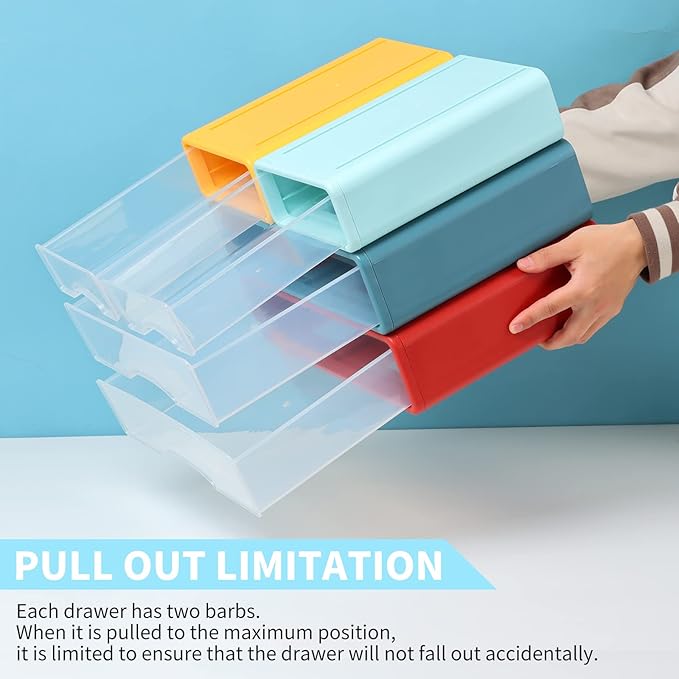 Desktop Drawers for Paper, Stackable Office Storage Drawers for Desk, Craft Organizer and Storage Bins, 4 Mixed Storage Container with Plastic Drawers for Office Supplies Desk accessories