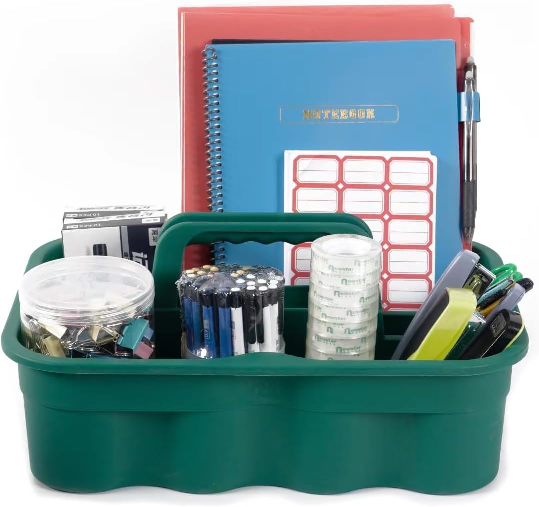 Matthew 3 Pack Large Plastic Tote Tool & Deluxe Supply Cleaning Caddy with Handle Portable Shower Basket Storage Caddy for Cleaning Products,Take-Out Drink,Bathrooms - Green