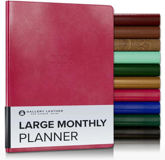 Gallery Leather Large Monthly Planner 2025-2026, Elegantly Bound Calendar Planner and Notebook with Stylish Gold-Gilded Page Edges, 18 Months - Acadia Wild Rose - 9.75x7.5"