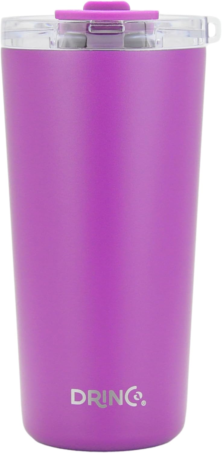 Drinco - 20 oz Stainless Steel Tumbler | Double Walled Vacuum Insulated Mug With Lid, 2 Straws, For Hot & Cold Drinks (20oz Deep Purple, 20oz)