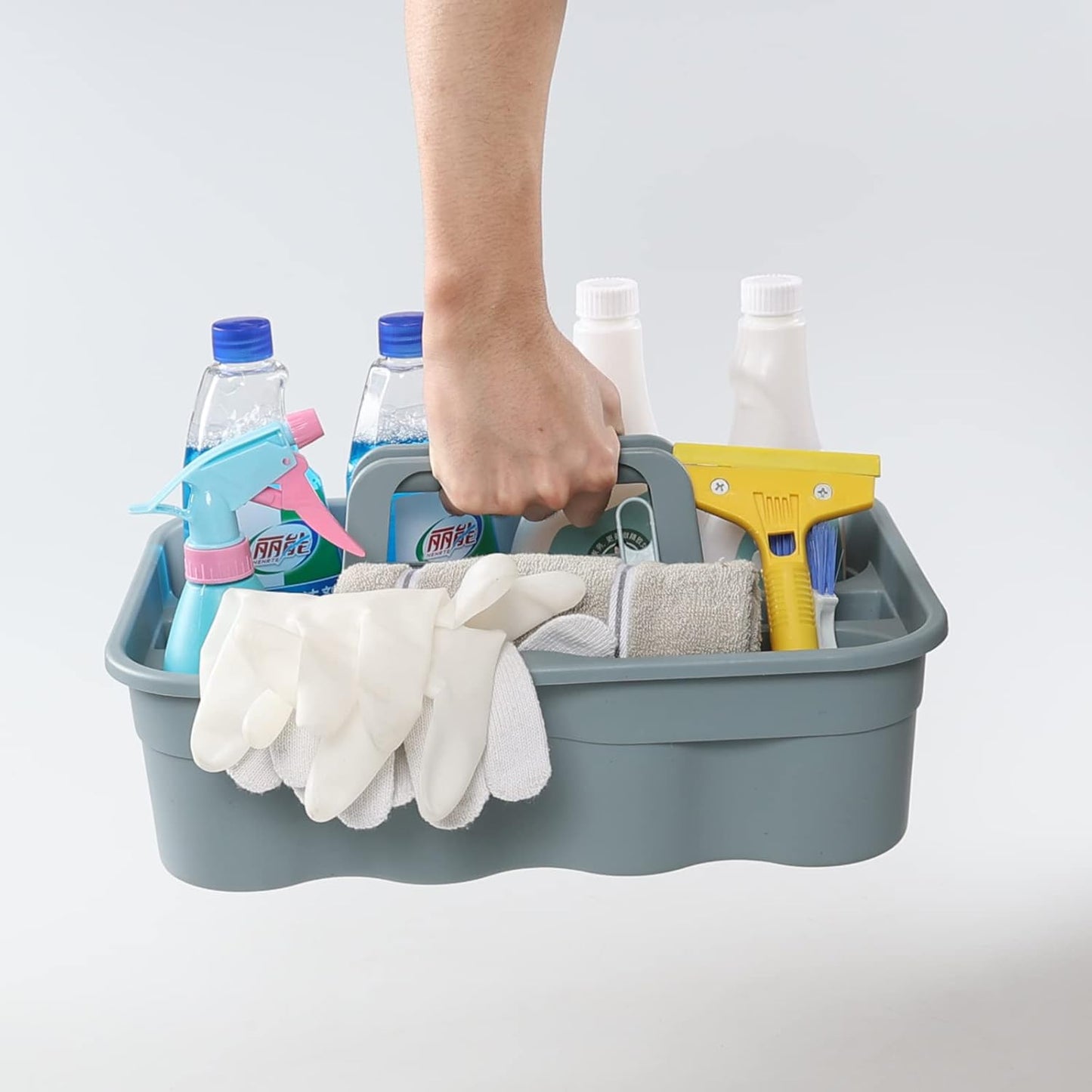 6-Pack Plastic Storage Caddy, Cleaning Caddy with Handle, Gray