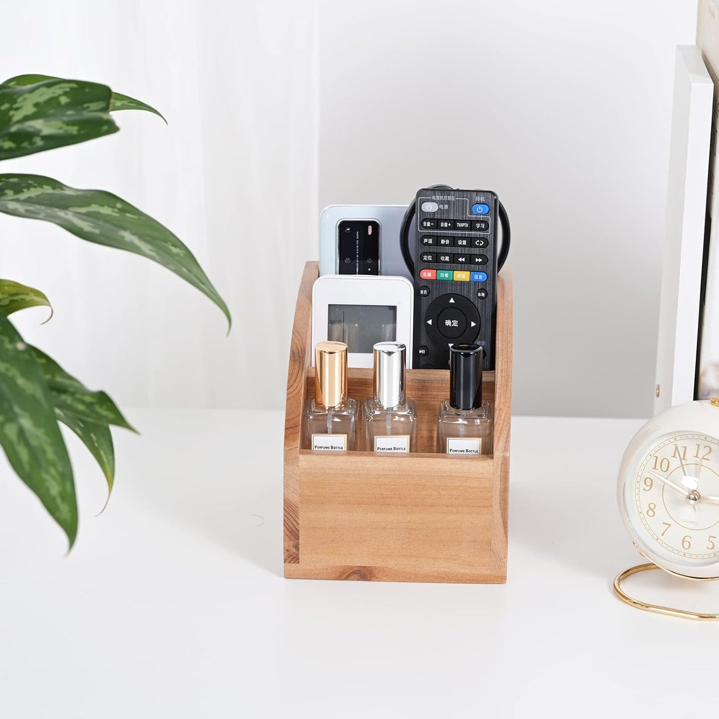 BONNY DODO Remote Control Holders Organizer Box for Table Small Solid Wooden Desk Farmhouse Home Decor Caddy Basket Store Tv Remote for Media Player,Pencil,Glassees&Office Supplies (Wood, S)