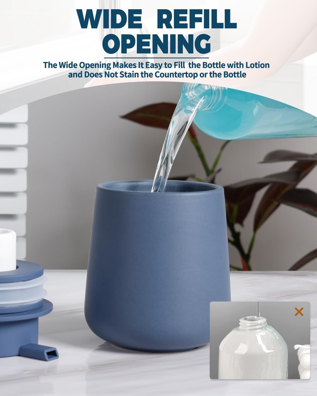 Bosilunlife Ceramic Foaming Soap Dispenser - 12oz Nave Blue Foam Hand Wash Dispenser Bathroom Countertop Soap Dispensers Kitchen Dish Soap Pump Dispenser Liquid Soap Dispenser for Bathroom