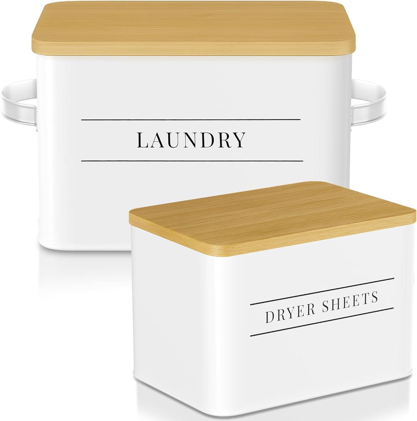 Metal Dryer Sheets Holder with Lid – Set of 2 Storage Bins for Laundry Room Organization & Home Decor – Classic White Metal Laundry Storage Containers with Lids - Sheet Organizers and Storage