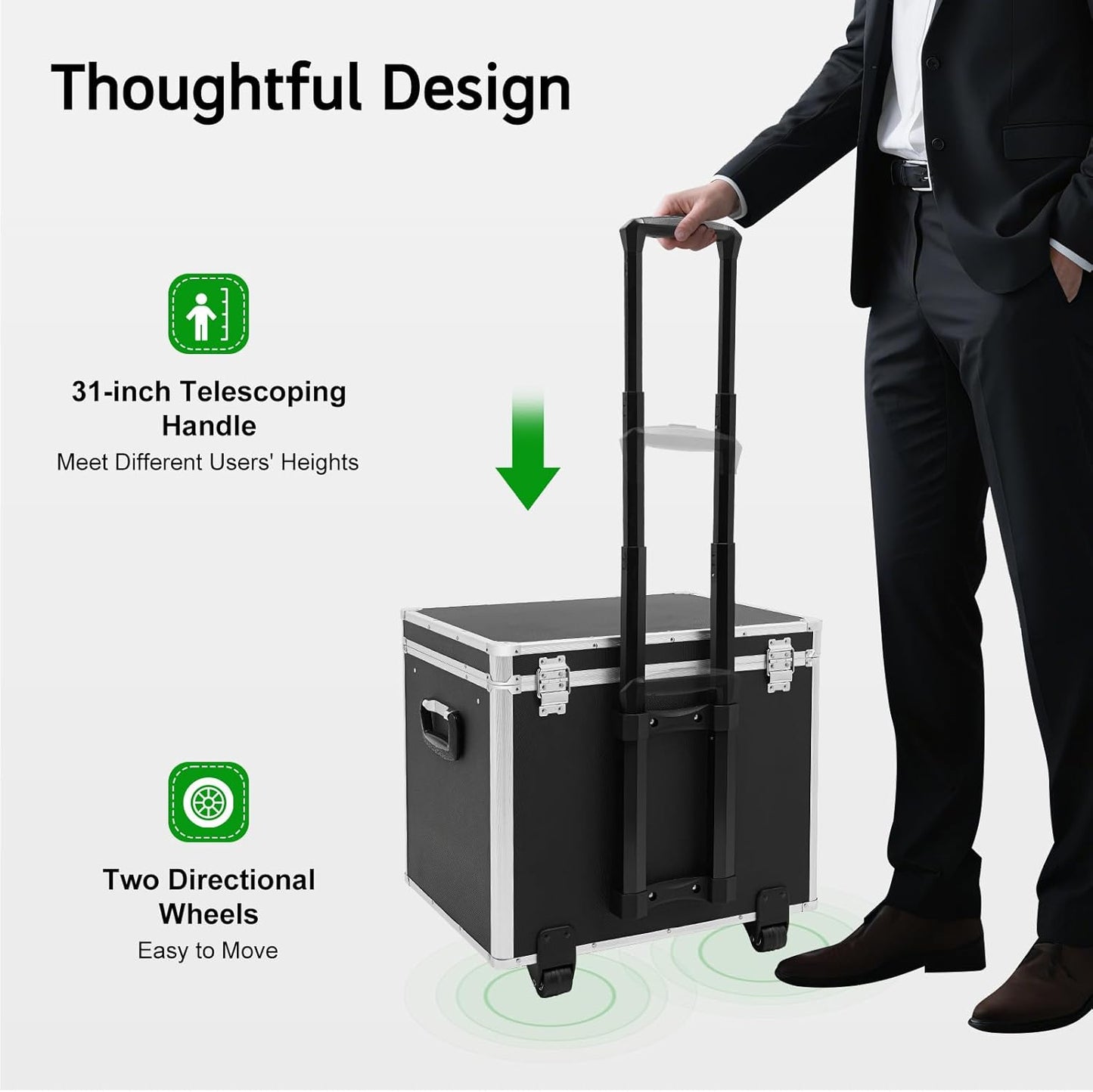 Rolling Cart for Teachers, Rolling File Cart with Hanging Folders, Portable File Box with Handle, Aluminum Alloy, Passcode Lock, Black