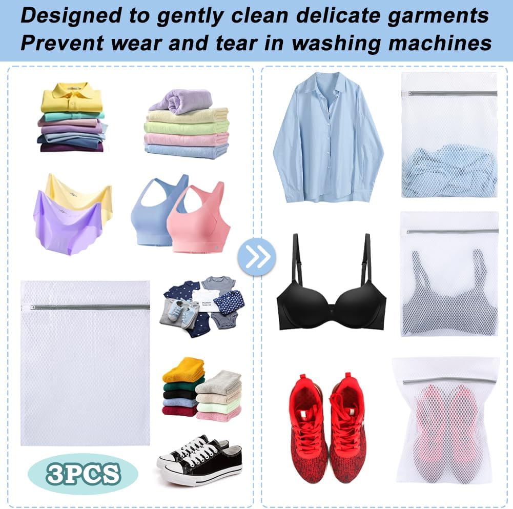 Vivifying 3Pcs Mesh Laundry Bags for Delicates, Honeycomb Mesh Wash Bags with Zipper for Washing Machine, Shoes, Lingerie, Socks and Stuffed Toys (Medium, 12.5 x 16Inches)
