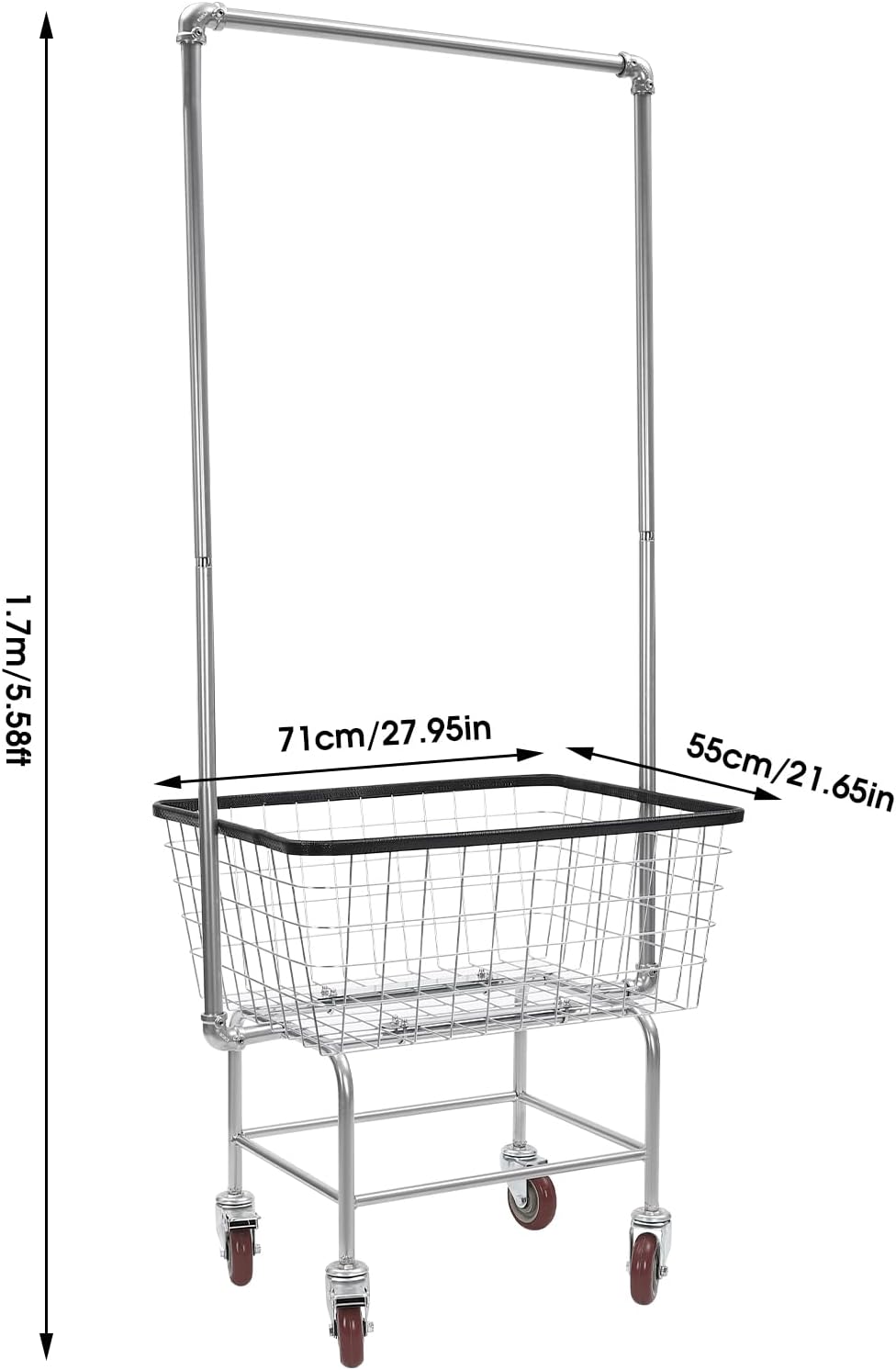 Wire Laundry Basket with Wheels,Commercial Laundry Basket Cart,Heavy Duty Rolling Laundry Cart with Rod Rack for Lau-ndry Clothes Storage (Type 1)