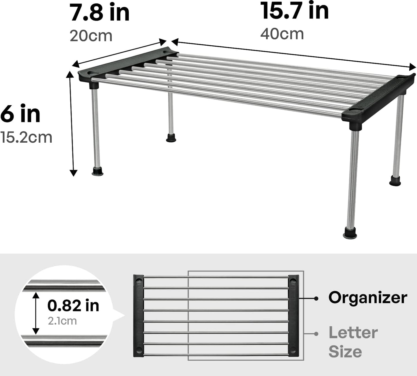 carrotez Cabinet Organizer Shelf, Set of 2 Stackable Kitchen Counter Shelves, Kitchen Cabinet Organizers and Storage, Pantry Storage Shelf Organizer, 15.7 x 7.8 x 6.1 - Black