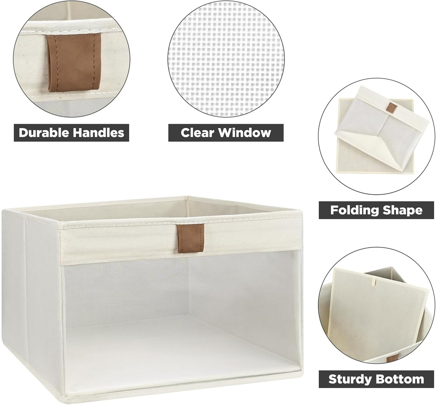Linen Closet Organizers and Storage, Closet Storage Bins Basket Organizer, Foldable Organization Baskets with Mesh Window for Clothes Towels and Toys, 14.5" x 14.5" x 10.25", Beige, 6 pack