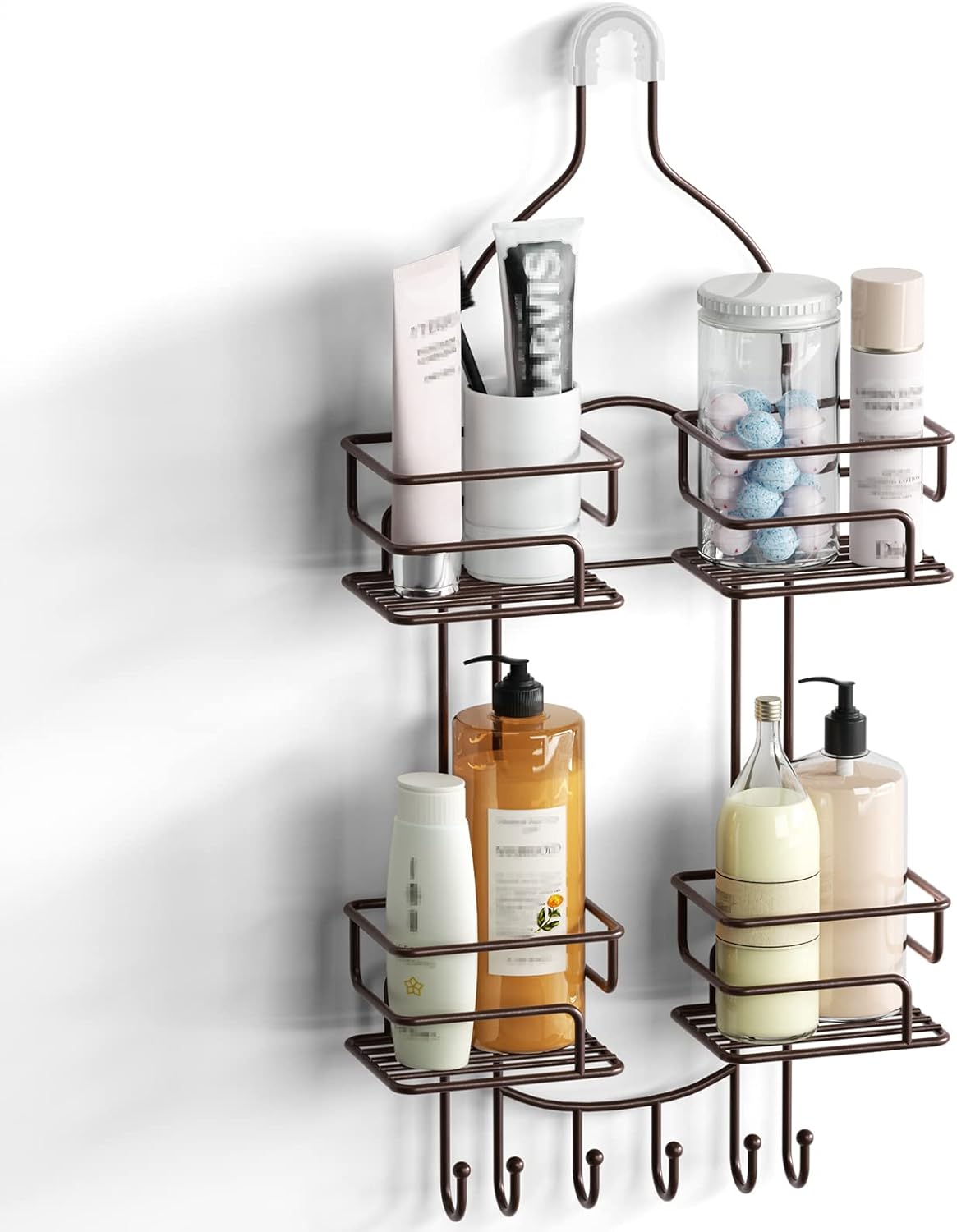 SRIWATANA Shower Caddy Organizer Hanging Over Head, Bathroom Shower Rack Hanger with Hooks for Razors - Bronze