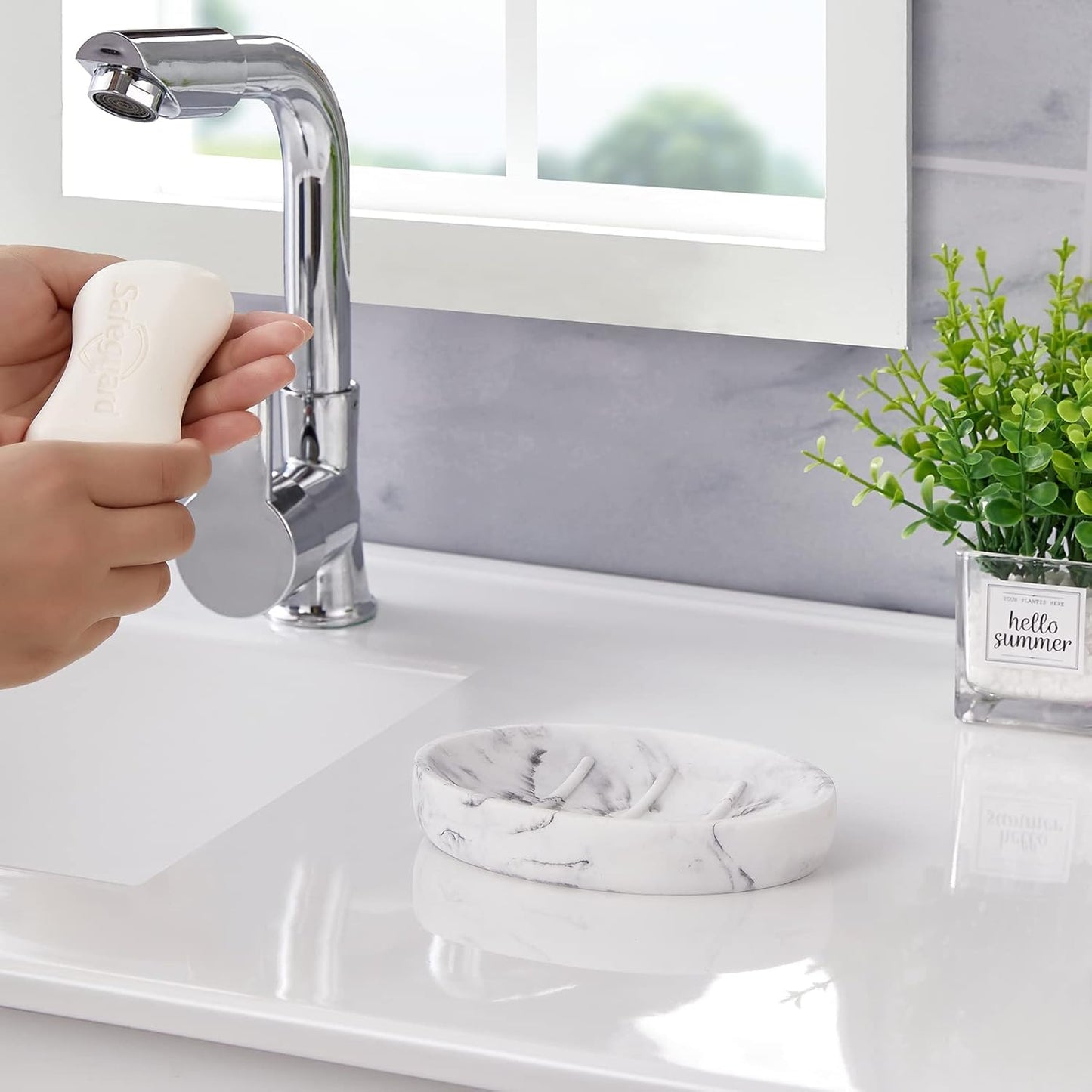 2 Pack Resin Soap Dish, Marble Look Soap Holder Shower Soap Dishes for Bar Soap, Bar Soap Holder Soap Tray Soap Saver for Shower Bathroom Kitchen Sink