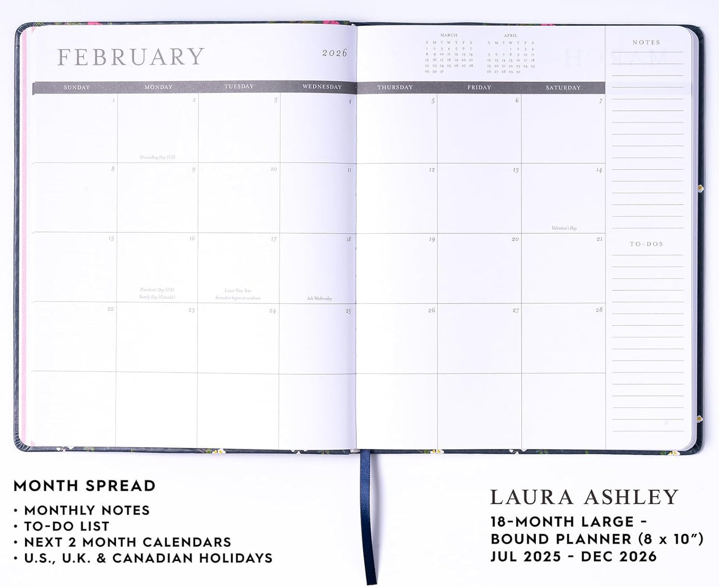 Laura Ashley 2025-2026 Large Agenda Planner, 18 Month, Monthly & Weekly Pages (8 x 10" | July 2025-Dec 2026)