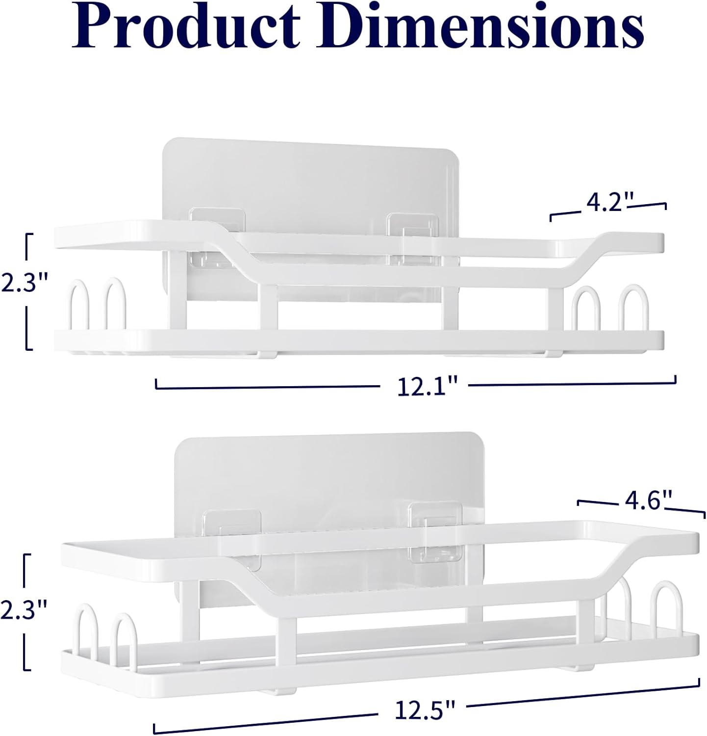 Kitsure Shower Caddy Extra Large - Adhesive Shower Organizer, Stainless Steel Shelf for Inside Shower, No Drill Bathroom Organizers and Storage, Home Decor Accessories, 2 Pack,White
