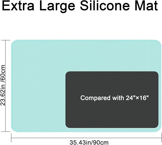 Silicone Mat 35.4"x23.6" Silicone Mats for Kitchen Counter Heat Resistant Mats for Countertop, Countertop Protector Mat, Edge Heightening Nonstick Waterproof Multipurpose Table Mat (Mint Green)