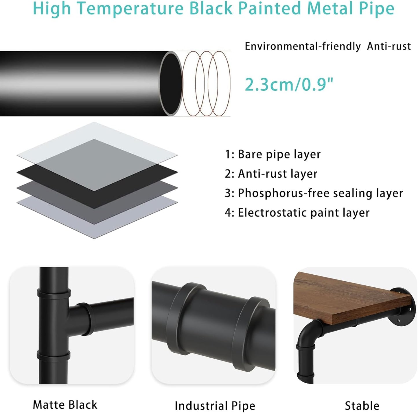 Yawinhe Industrial Pipe Clothes Rack with Top Shelf, Wall Mounted, Space Saving Hanger with 4 Bases, for Shops, Homes, 27.5''Lx10.2''Wx10.2''H, Rustic Brown, 1-Pack