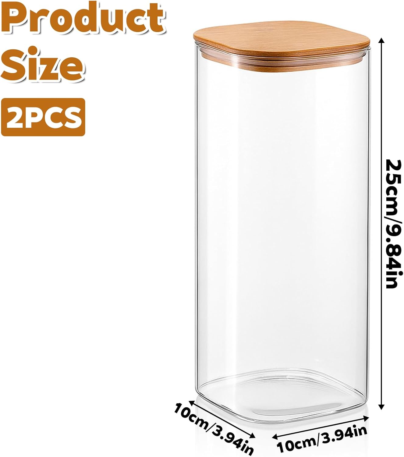 2 Pack Glass Flour and Sugar Containers Jars with Bamboo Airtight Lid Large 1750ml Glass Food Storage Containers for Spaghetti Pasta, Cereal, Candy, Cookies, Coffee, Oat