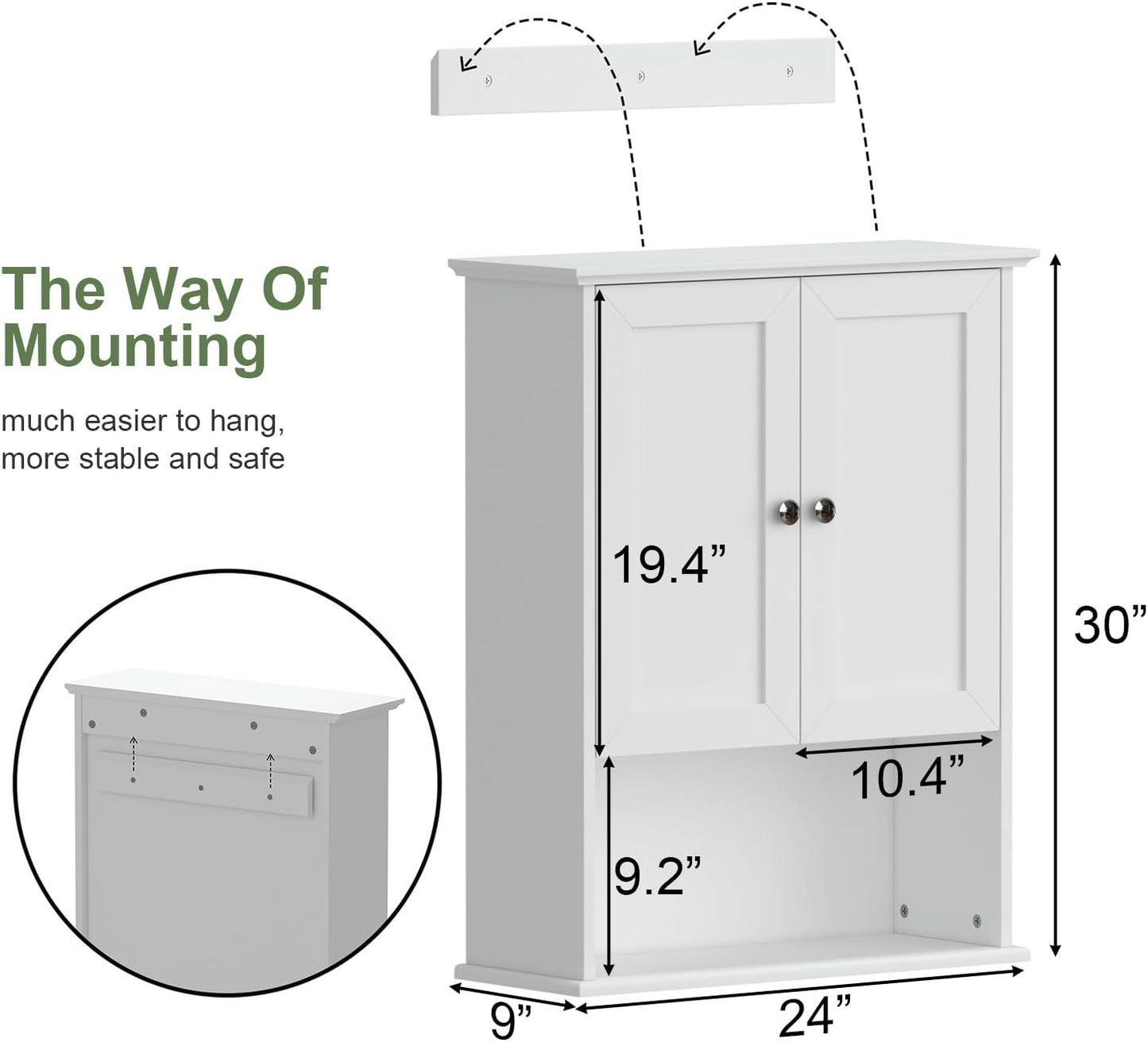 Bathroom Medicine Cabinet - Toilet Cabinet - Wall Mounted Cabinet - Multi Scene Wall Cabinet Storage Solution (Suitable for Bathroom, Kitchen, Living Room; White, Easy to Install)