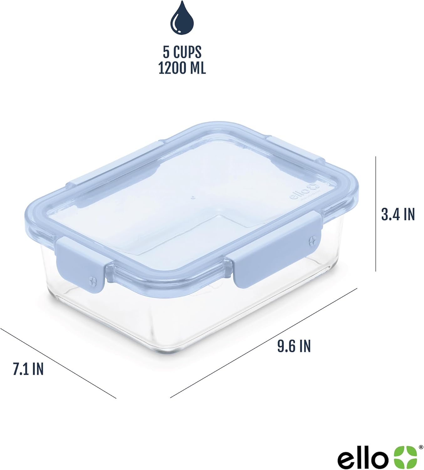 Ello Color Lock 5 Cup 10PC, 5 Pack Glass Meal Prep Sets Leak-Proof Glass Food Storage Containers with Airtight BPA-Free Plastic Lids, Dishwasher, Microwave, and Freezer Safe, Purple Rain