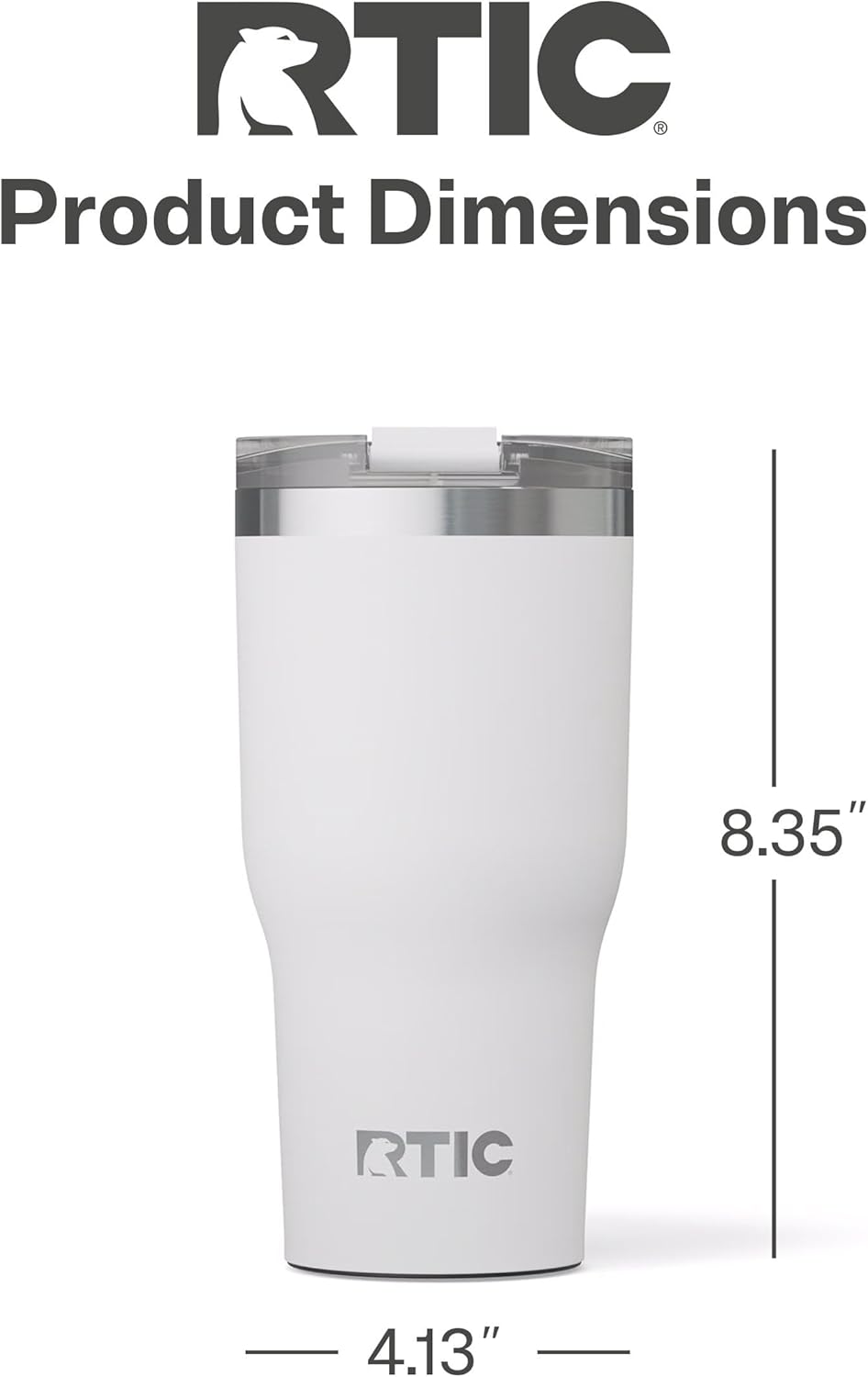 RTIC 30oz Essential Tumbler with Lid, Ceramic Lined, Insulated, Stainless Steel, Metal, Double Wall Vacuum-Insulation, Travel Cup for Iced Coffee, Tea, Hot and Cold Drink, White