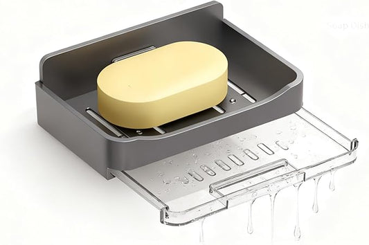 Bar Soap Dish,Self Draining Soap Holder for Shower,Wall Mounted Soap Saver with Strong Adhesive, No Drilling Clear Plastic Holder for Bathroom Storage & Kitchen Sink Organizer,Keeps Soap Dry