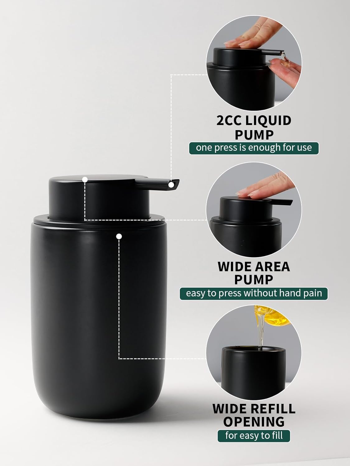 Bosilunlife Soap Dispenser and Toothbrush Holder Set - Dish Hand Soap Dispenser Bathroom Set Ceramic Bathroom Counter Soap Toothbrush Holder Set Black Bathroom Accessories Set