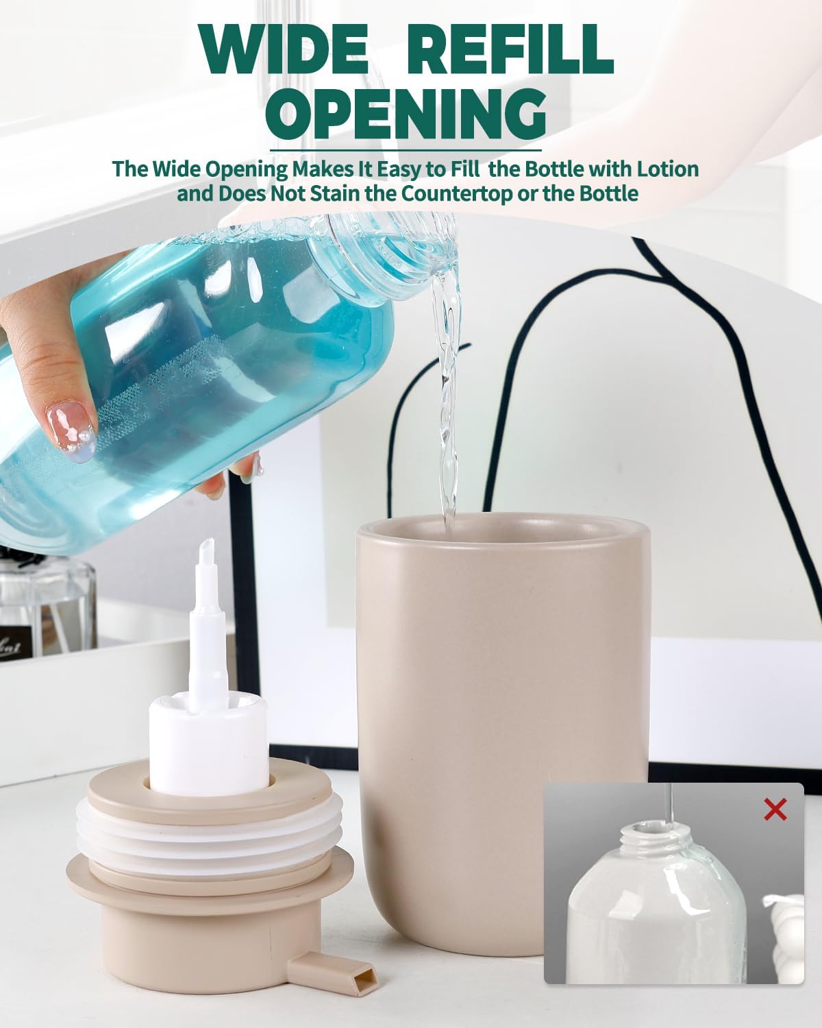 BosilunLife Foam Soap Dispenser - Ceramic Foaming Hand Wash Dispenser for Bathroom Modern Farmhouse Small Soap Dispenser Lotion Hand Pump Dispenser for Kitchen Sink (Khaki, Foam Pump)