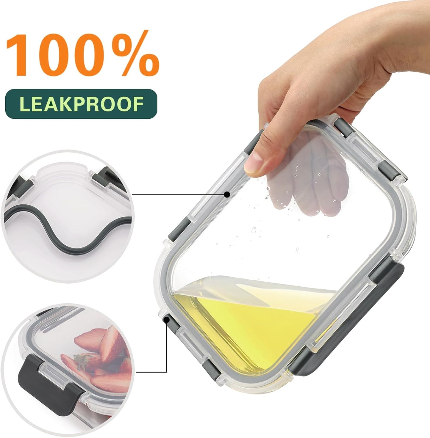 10 Pack 22 Oz Glass Meal Prep Containers with Lids, Reusable Glass Food Storage Containers with Lids, Leak Proof, Microwave, Oven, Freezer and Dishwasher Safe (Gray)